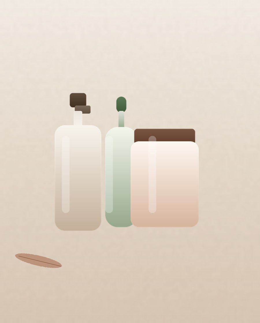 Still life of Healthy Aura bottles and jars on warm paper